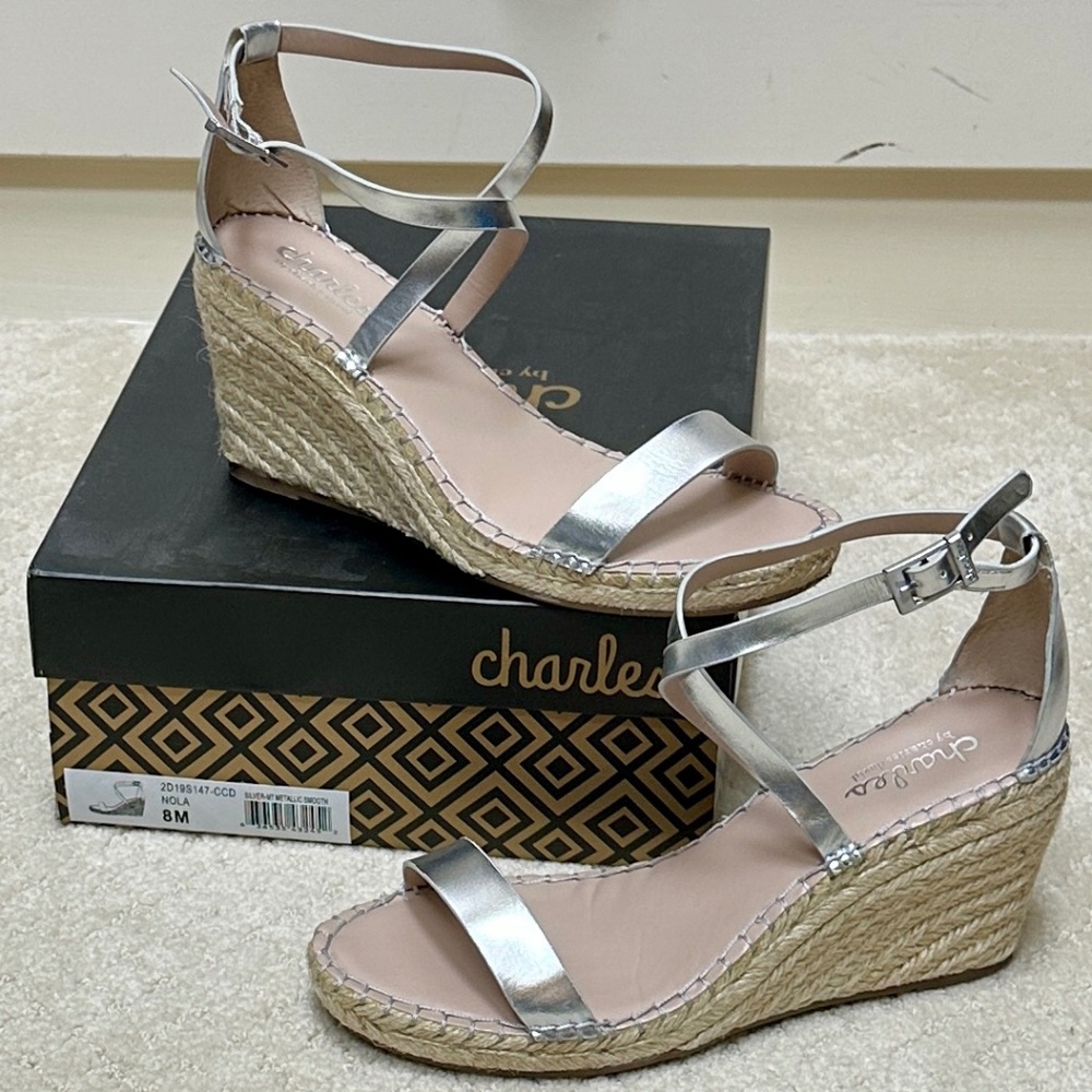 Charles David Nola espadrille wedge sandal in silver 8M